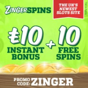 Zinger Spins Casino | £10 gratis and 10 free spins | PC & Mobile